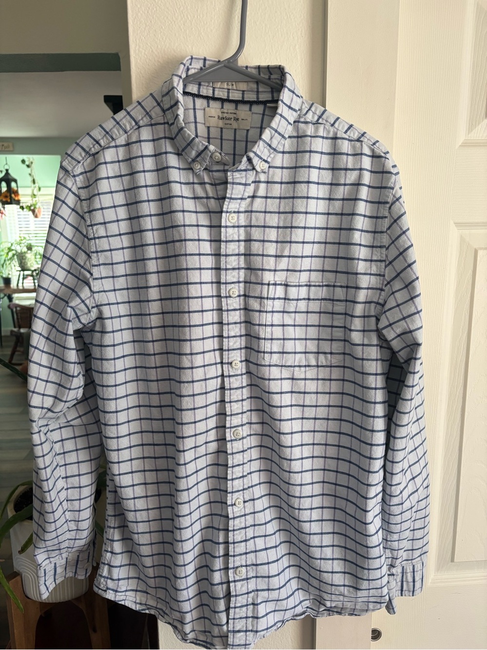 Men's Blue Windowpane Button-Down Shirt slim fit